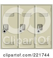 Royalty Free RF Clipart Illustration Of A Wall Of Tan School Lockers With Padlocks