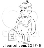 Poster, Art Print Of Coloring Page Outline Of A Boy Trick Or Treating In A Pumpkin Costume