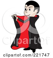 Royalty Free RF Clipart Illustration Of A Boy In A Count Dracula Costume Holding Open His Cape