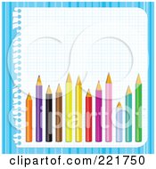 Poster, Art Print Of Colored Pencils Over Graph Paper On Blue Stripes
