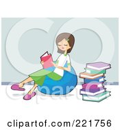 Poster, Art Print Of Teen Caucasian Girl Sitting On A Bean Bag And Reading Books