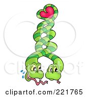 Royalty Free RF Clipart Illustration Of A Green Snake Couple Twisting With A Heart