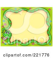 Poster, Art Print Of Green Snake Making A Border With Flowers On The Edges - 1