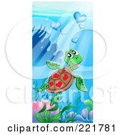 Poster, Art Print Of Cute Sea Turtle With Hearts On His Shell And Heart Bubbles