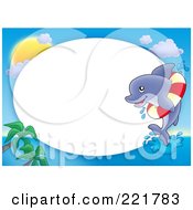 Poster, Art Print Of Frame Of A Dolphin With A Life Buoy Around Oval White Space