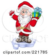 Poster, Art Print Of Santa Standing On Ice And Holding A Gift