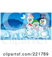 Poster, Art Print Of Christmas Snowman Family In A Winter Landscape