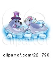 Royalty Free RF Clipart Illustration Of A Seal Bride And Groom On Ice by visekart