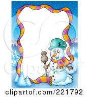 Poster, Art Print Of Christmas Frame Border Of A Scarf Winter Landscape And Snowman Around White Space