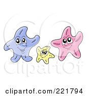 Royalty Free RF Clipart Illustration Of A Trio Of Happy Starfish Waving