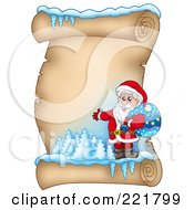 Poster, Art Print Of Santa With A Sack On An Icy Parchment Scroll Page