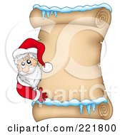 Poster, Art Print Of Santa Looking Around An Icy Parchment Scroll Page