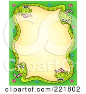 Poster, Art Print Of Green Snake Making A Border With Flowers On The Edges - 3