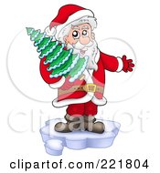 Poster, Art Print Of Santa Standing On Ice And Holding A Tree