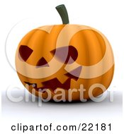 Poster, Art Print Of Illuminated Halloween Pumpkin Carved With An Evil Grin With Teeth