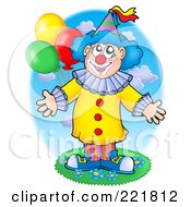 Royalty Free RF Clipart Illustration Of A Clown With Open Arms And Party Balloons