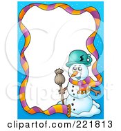 Poster, Art Print Of Christmas Frame Border Of A Scarf And Snowman Around White Space