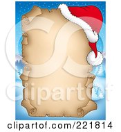 Poster, Art Print Of Aged Christmas Parchment Sign With A Santa Hat Over A Winter Landscape