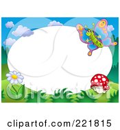 Royalty Free RF Clipart Illustration Of A Border Of Mushrooms A Flower And Butterfly Around White Oval Space by visekart