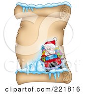 Poster, Art Print Of Santa Driving A Car On An Icy Parchment Scroll Page
