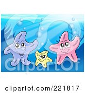 Poster, Art Print Of Trio Of Happy Starfish At The Bottom Of The Sea