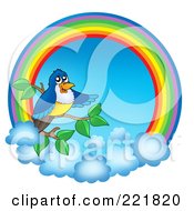 Poster, Art Print Of Bird On A Branch With A Rainbow Circle