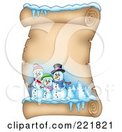 Royalty Free RF Clipart Illustration Of A Snowman Family On An Icy Parchment Scroll Page