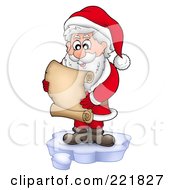 Poster, Art Print Of Santa Standing On Ice And Reading A List