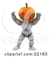 Clipart Picture Of A Scary White Character With A Carved Jackolantern Pumpkin Head With A Ferocious Face Walking Around On Halloween And Scaring Children
