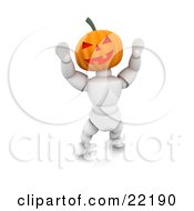 White Character With A Carved Jackolantern Pumpkin Head With A Toothy Smile Walking Around On Halloween And Scaring Children