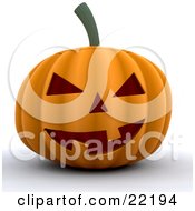 Poster, Art Print Of Illuminated Orange Carved Halloween Pumpkin With Two Teeth