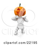 Clipart Picture Of A White Character With A Carved Jackolantern Pumpkin Head Walking Around On Halloween And Scaring Children