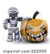 Poster, Art Print Of 3d Robot Leaning On A Halloween Pumpkin