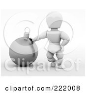 Poster, Art Print Of 3d White Character Leaning On A Silver Christmas Ball