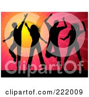 Poster, Art Print Of Silhouetted People Dancing Against A Red And Orange Burst Background