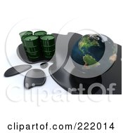 Poster, Art Print Of 3d Oil Spill Around Earth And Green Barrels
