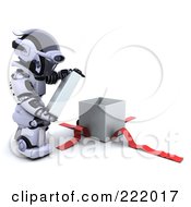 Royalty Free RF Clipart Illustration Of A 3d Robot Opening A Gift Box