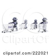 Royalty Free RF Clipart Illustration Of 3d Robots Pushing Shopping Carts