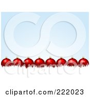 Poster, Art Print Of Row Of 3d Red Glass Christmas Balls On White Snow