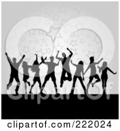 Royalty Free RF Clipart Illustration Of Silhouetted People Dancing Against A Gray Starry Background