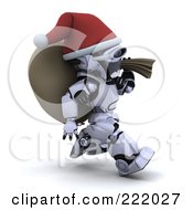 Poster, Art Print Of 3d Robot Santa Running With A Sack Over His Shoulder