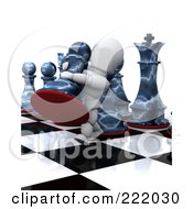 3d White Character Moving A Big Chess Piece On A Board