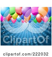 Poster, Art Print Of Floating Colorful Party Balloons Over A Halftone Blue Background