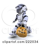 Poster, Art Print Of 3d Robot Carrying A Halloween Pumpkin Basket