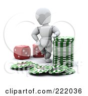 3d White Character With Poker Chips And Red Dice