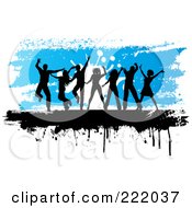 Poster, Art Print Of Silhouetted People Dancing Against A Grungy Blue And White Background