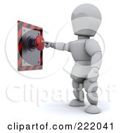 Poster, Art Print Of 3d White Character Standing And Pushing A Red Button