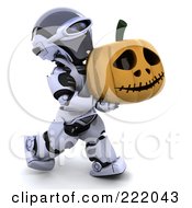 Poster, Art Print Of 3d Robot Carrying A Halloween Pumpkin