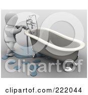 Poster, Art Print Of 3d White Character Fixing A Leaky Tub