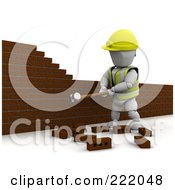 Poster, Art Print Of 3d White Character Demolishing A Brick Wall